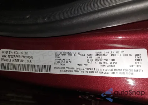 2023 Ram 1500 Limited from USA, damaged, VIN 1C6SRFHT1PN598040